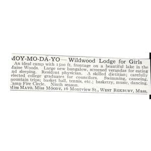Wildwood Lodge for Girls Boston MA Miss Mayo Miss Moody c1920 Harper's Ad AG4-S6